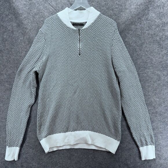Sean John Mens Sweater Size XXL Gray Herringbone 1/4 Zip Pullover Office Preppy - Picture 1 of 9